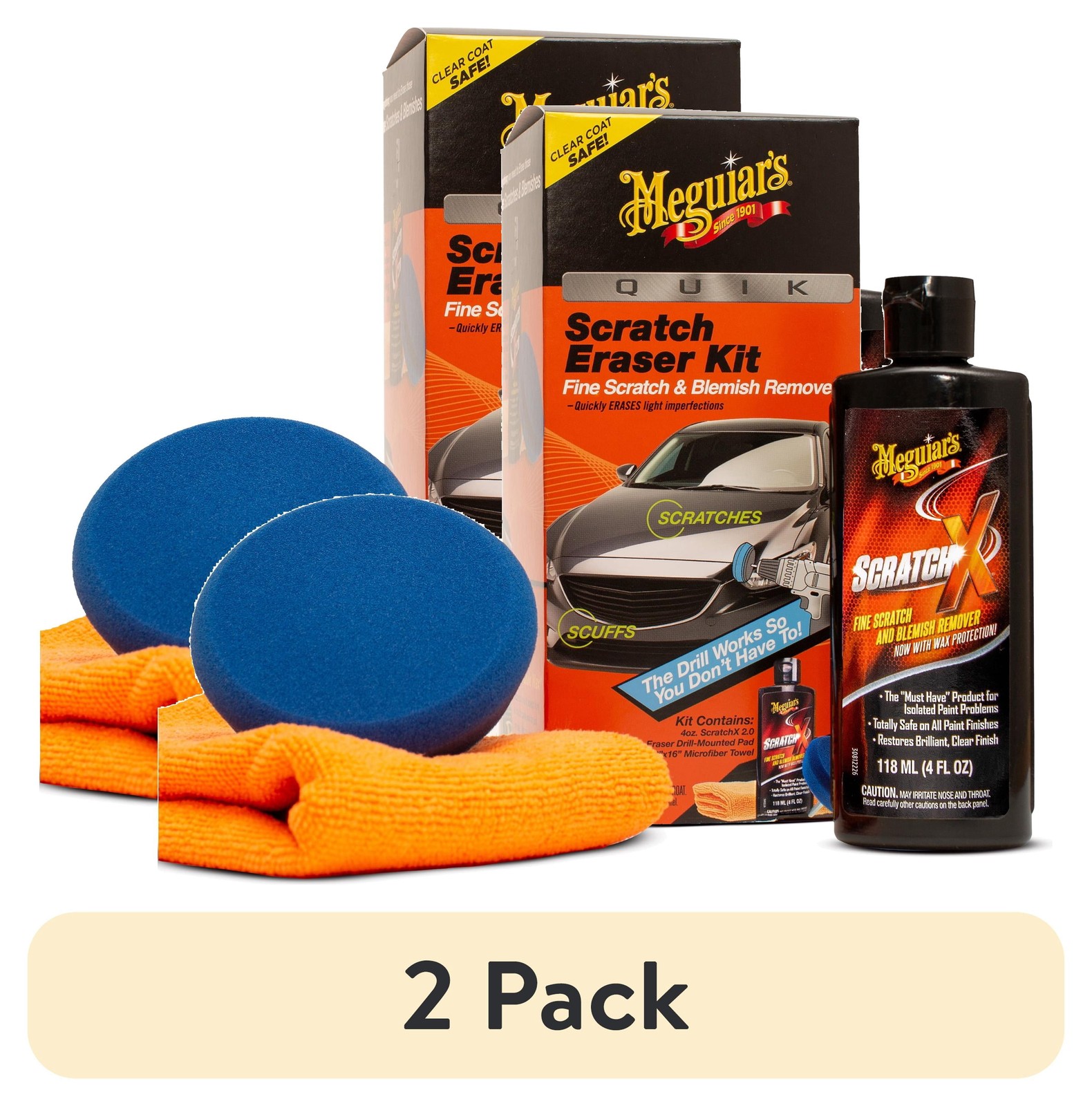 (2 pack) Meguiar’s Quik Scratch Eraser Kit, Car Care Kit with ScratchX