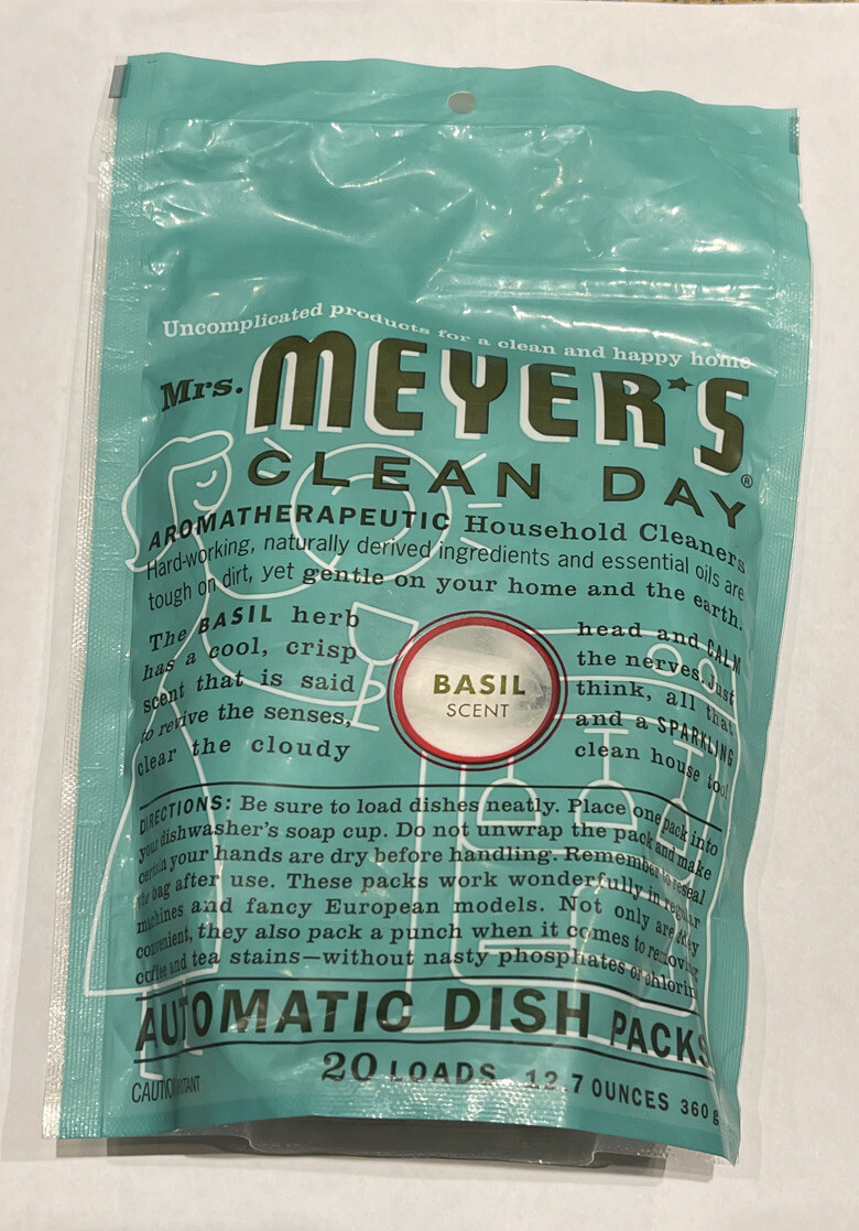 NEW Mrs Meyers Clean Day Basil Automatic Dishwasher Pack, 20-Ct.
