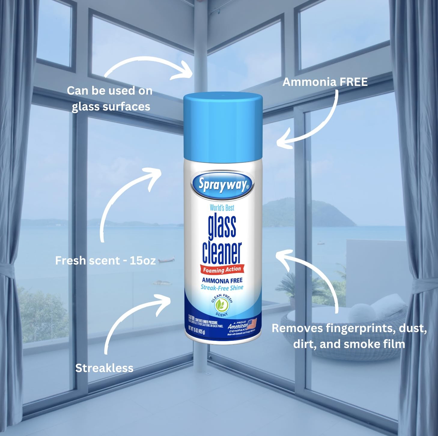 Streakless Glass Cleaner 15 Ounce Ammonia Free Foaming Action Fresh Scent