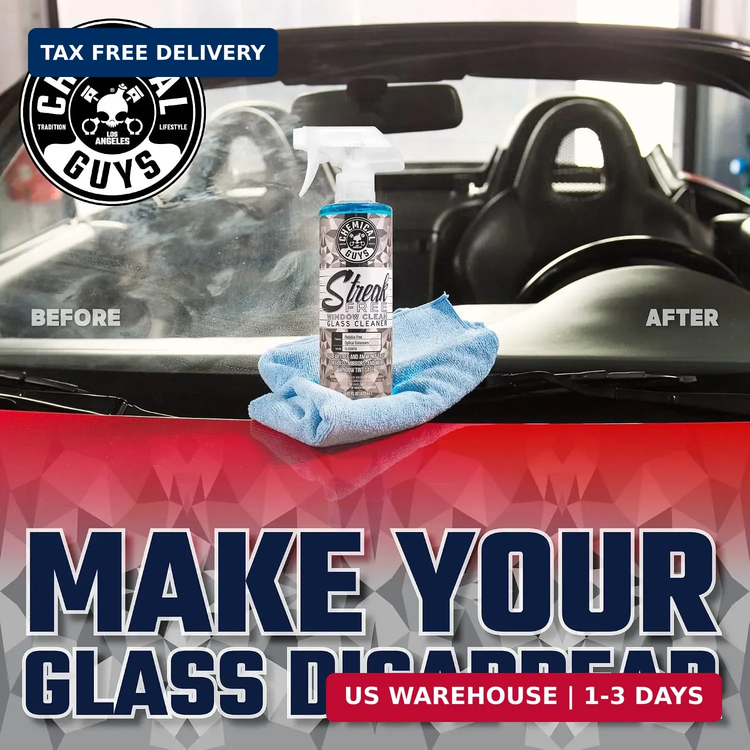 Chemical Guys, Streak-Free Glass & Window Cleaner for Tinted Windows, 16 oz | Am