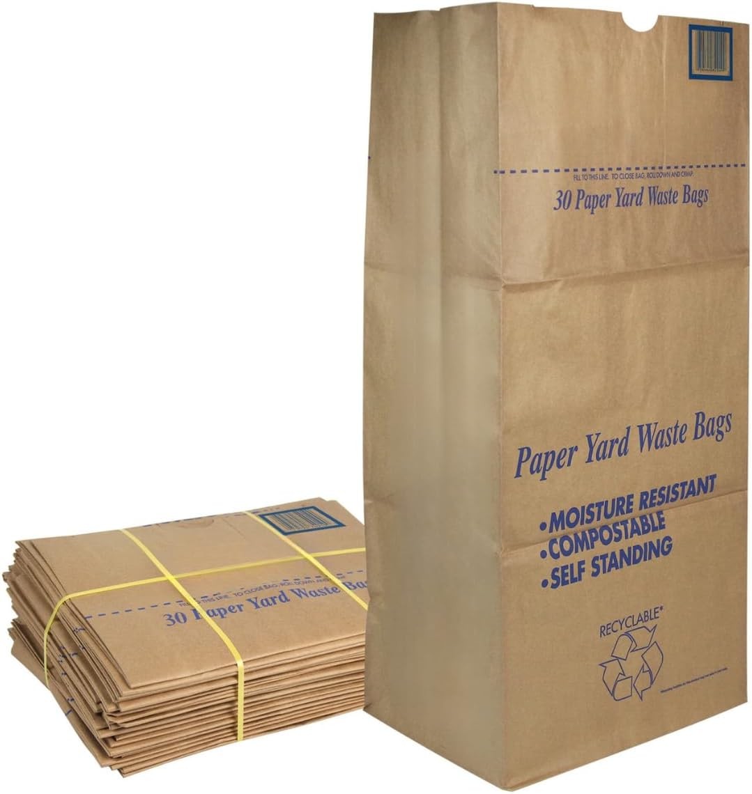 30 Gallon Lawn & Leaf 2-Ply Heavy-Duty Yard Waste Compost Refuse Paper Bags wi