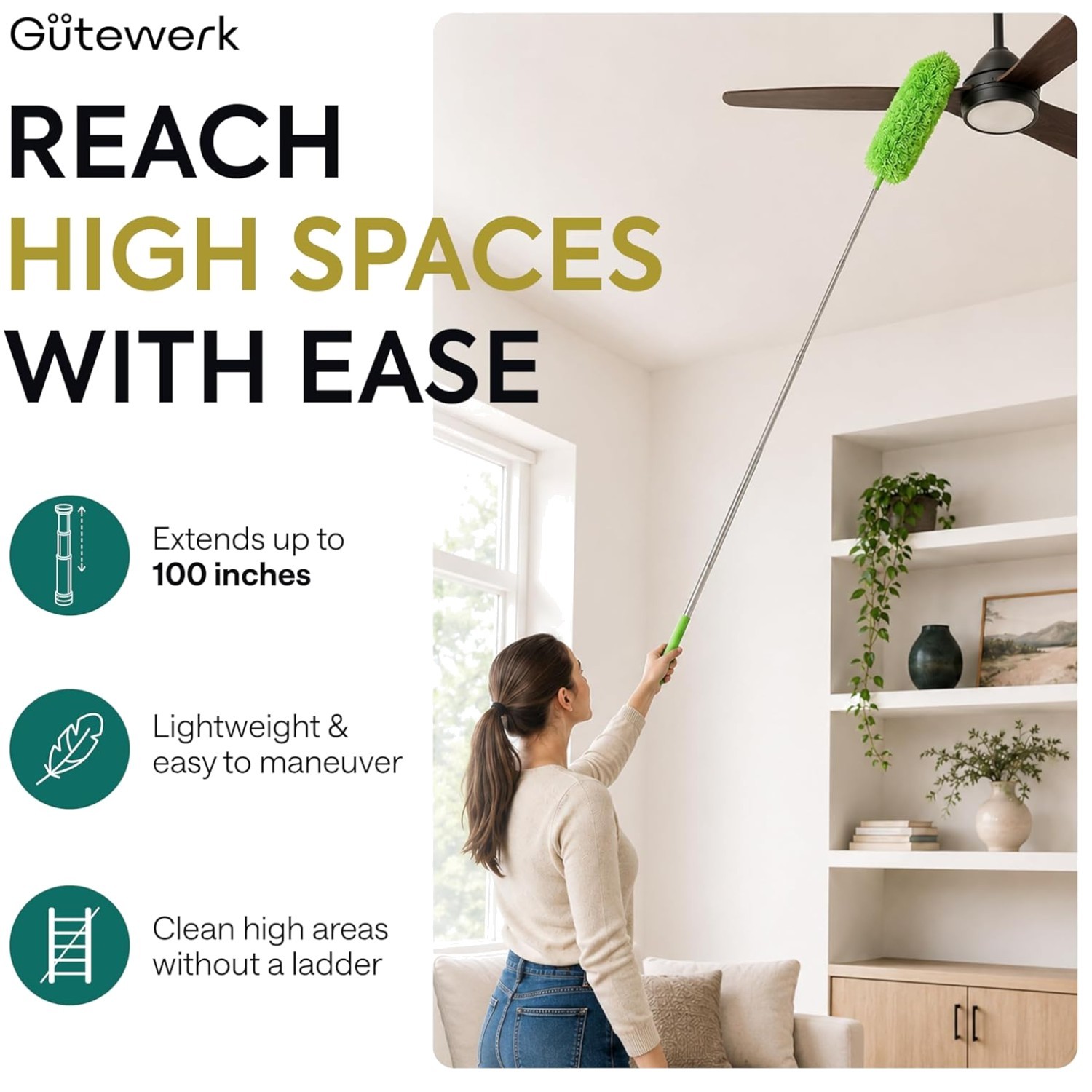 100″ Extendable Microfiber Duster – Washable & Bendable