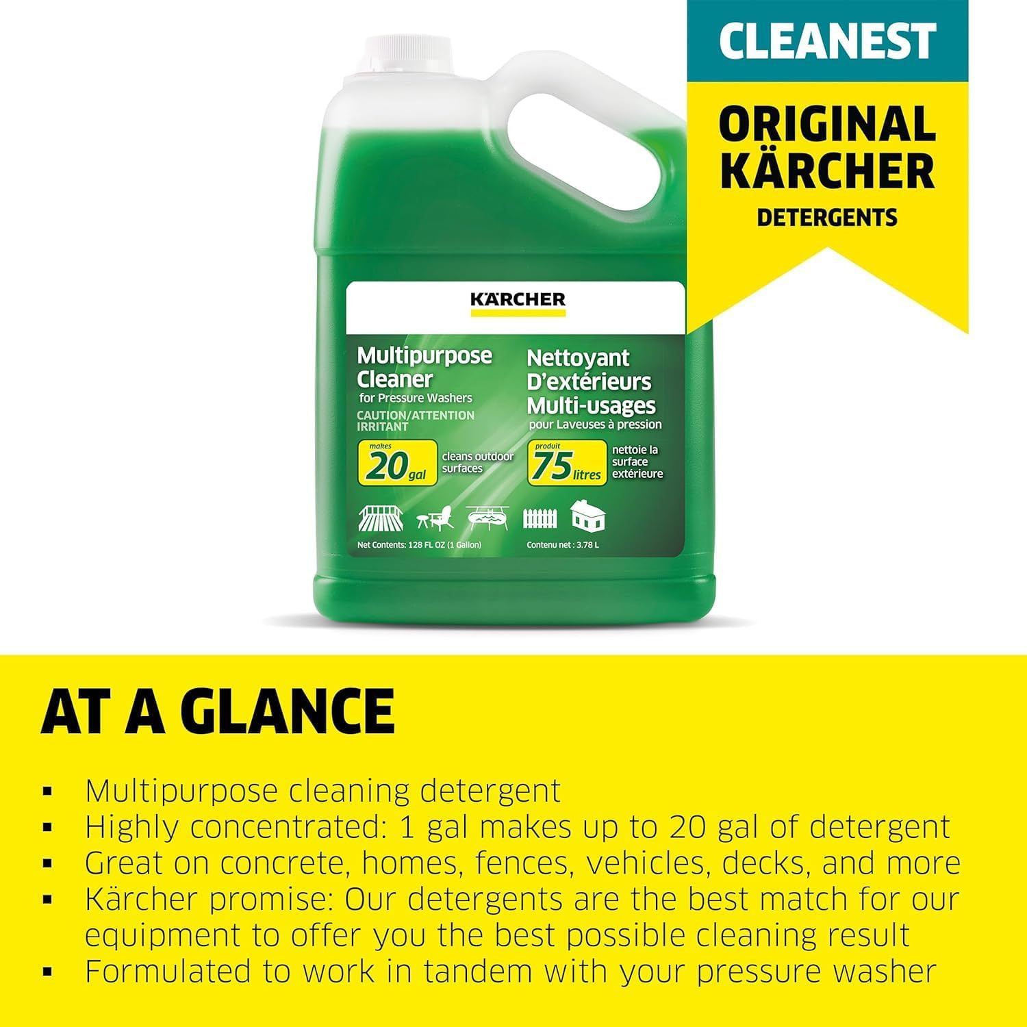 Kärcher Multi Purpose Pressure Washer Detergent, Removes Dirt and Grime from Fen