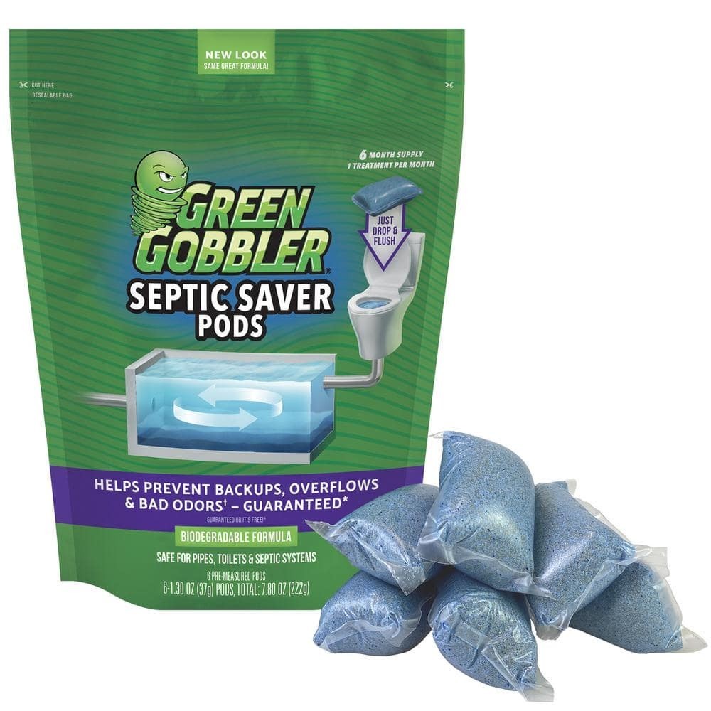 Green Gobbler Septic Saver Bacteria Enzyme Pacs | 6 Month Septic Tank Supply |