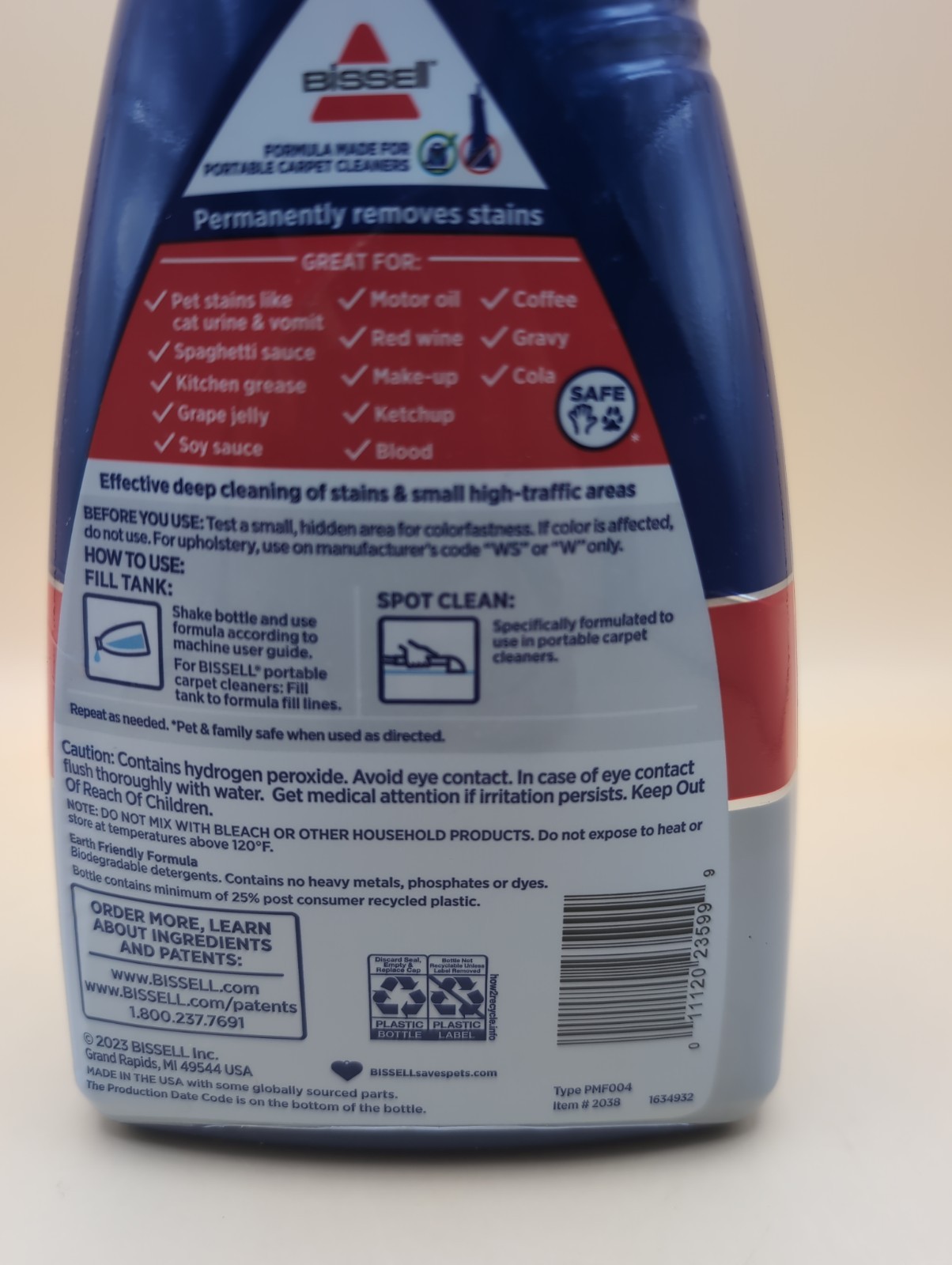 BISSELL PRO OXY Spot & Stain Carpet Cleaner Formula 32oz Portable