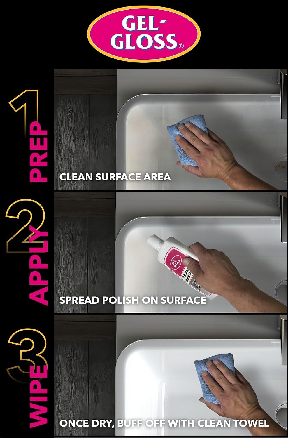 Gel-Gloss Home Kitchen & Bath Polish Carnauba Cleaner Wax Formulation Removes