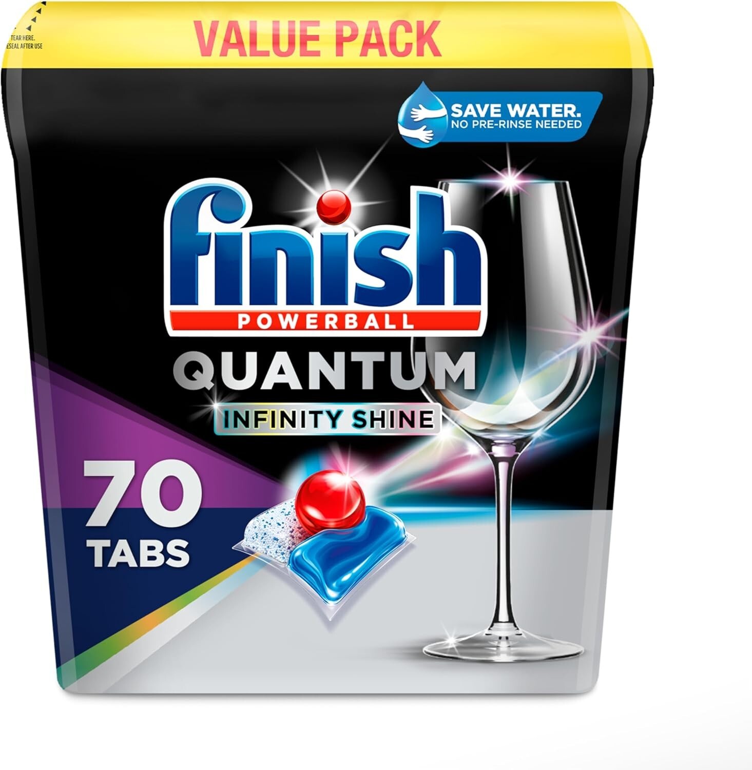 Powerful 70ct Quantum Infinity Shine Dishwasher Tablets – No Pre-Rinse Needed