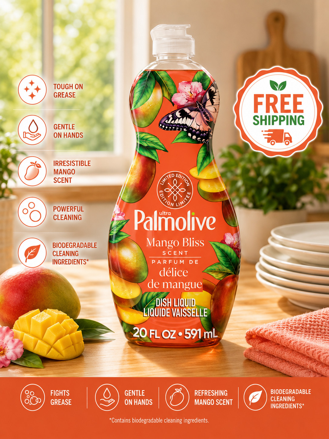 Palmolive Ultra Strength Liquid Dish Soap, Limited Edition Mango Bliss Scent, 20