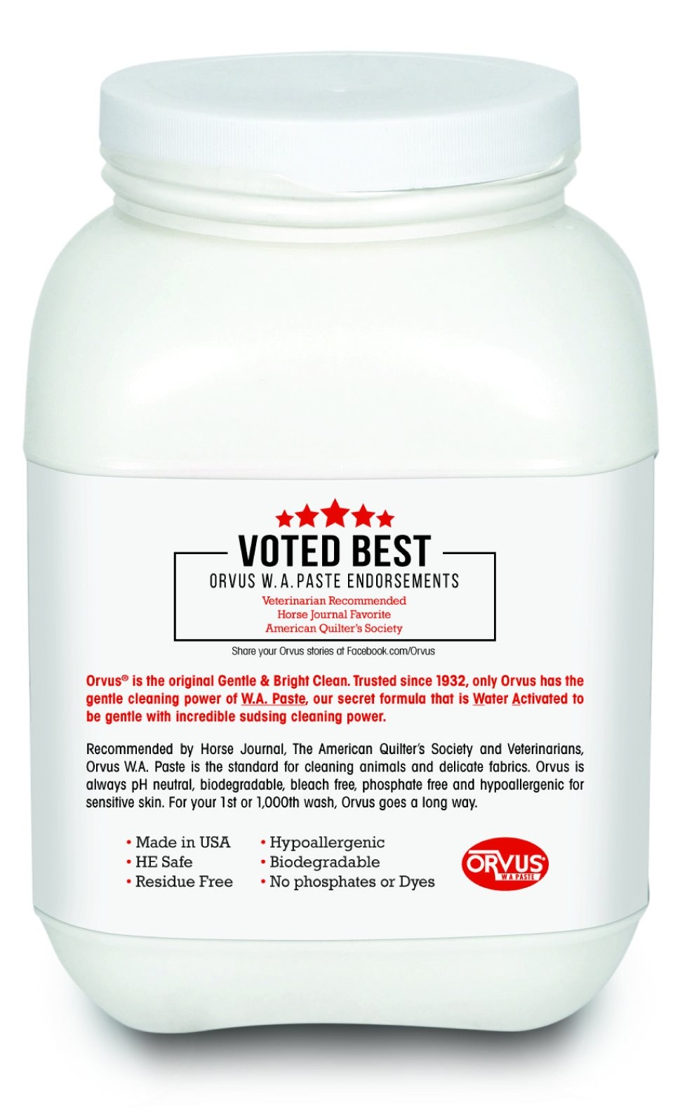 Orvus WA Paste Cleaner – 120oz.- Horse, Livestock and Dog Shampoo – Quilt, F…