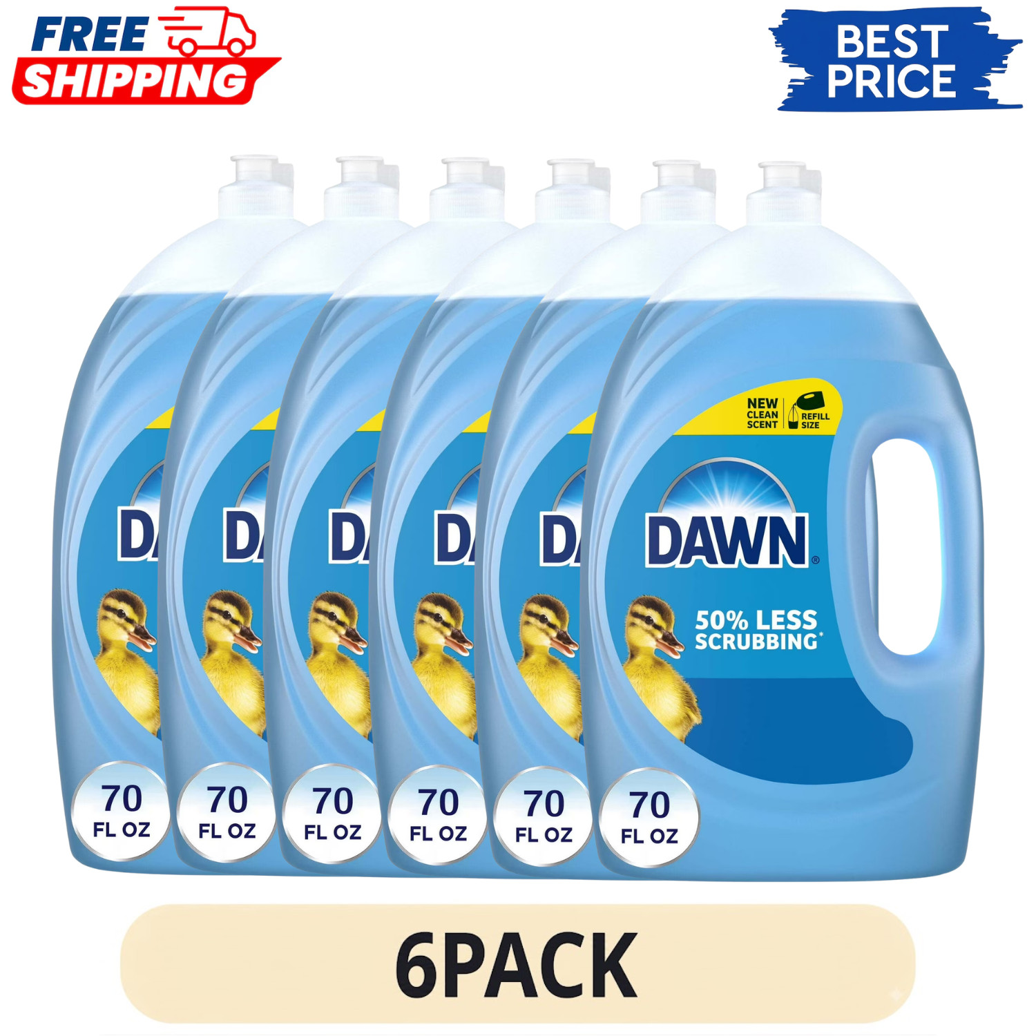 6 Pack Dawn Ultra Original Dishwashing Liquid Grease Fighting Soap 70 oz Bottle