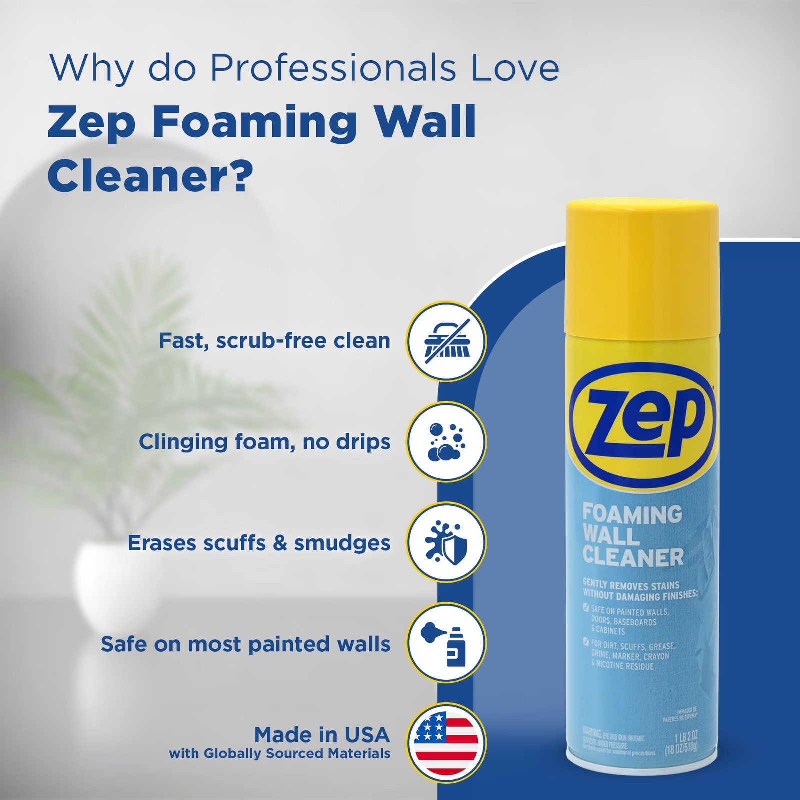 (4 Pack) Foaming Wall Cleaner – 18 Oz (Case of 4) ZUFWC184 – Remove Fingerprint