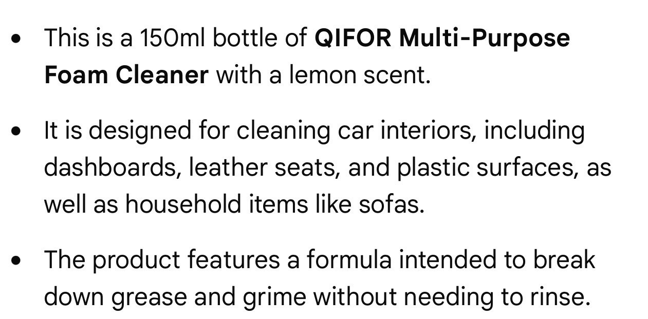 QIFOR Multi-Purpose Foam Cleaner, Lemon Scent, 150 ml, Foam Form, 1 Pack