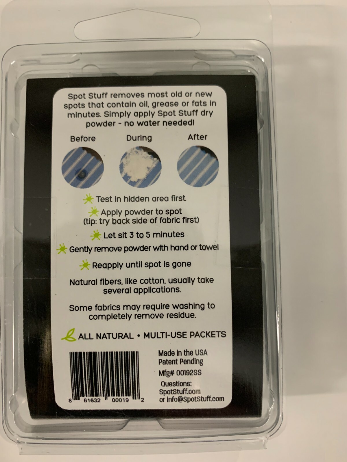 (2) Spot Stuff Oil and Grease Dry Powder Stain Remover 2 Pack travel Size