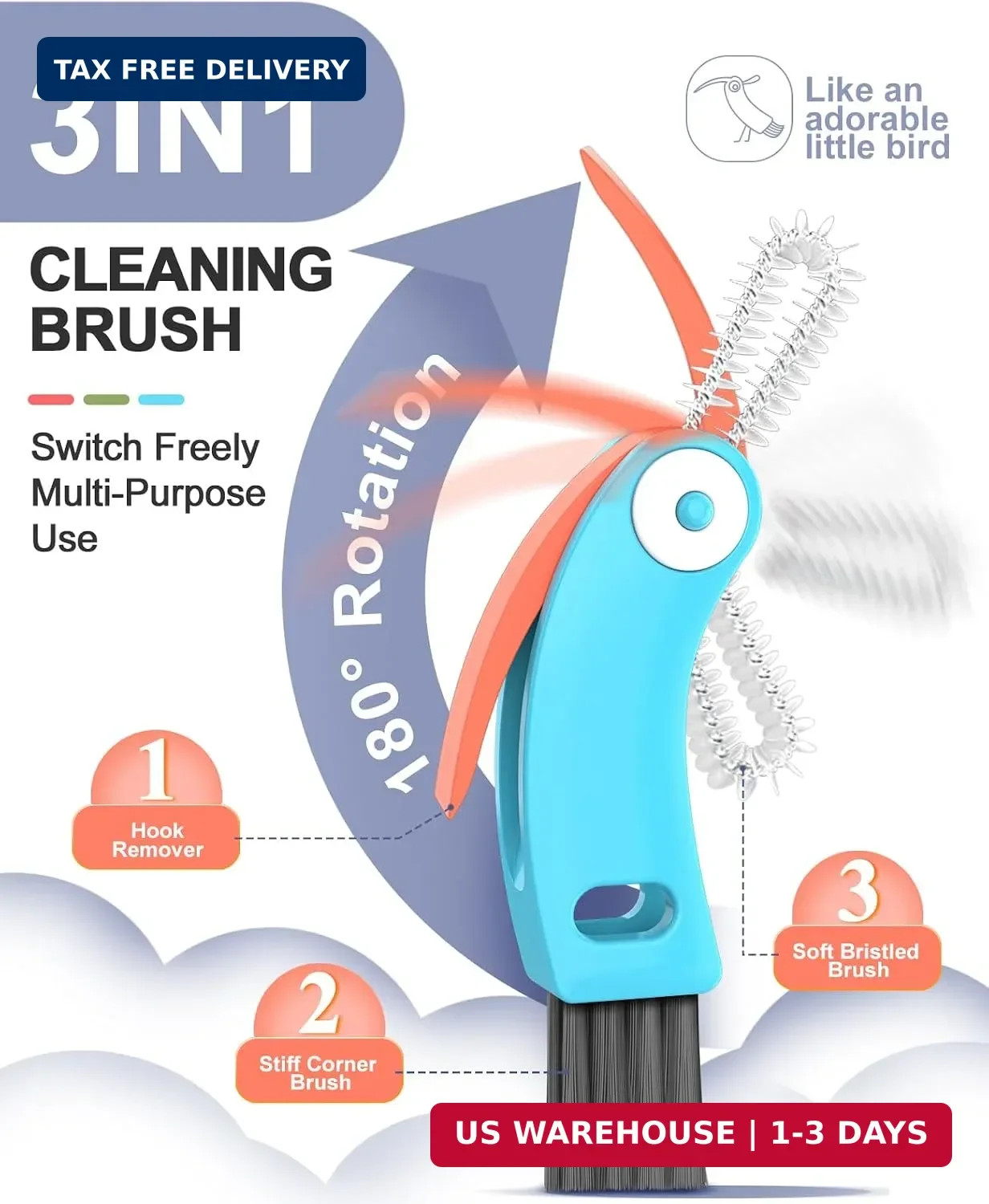 3 in 1 Cup Lid Cleaning Brush 3 PCS – Multifunctional Cleaning Brush Set for Tig