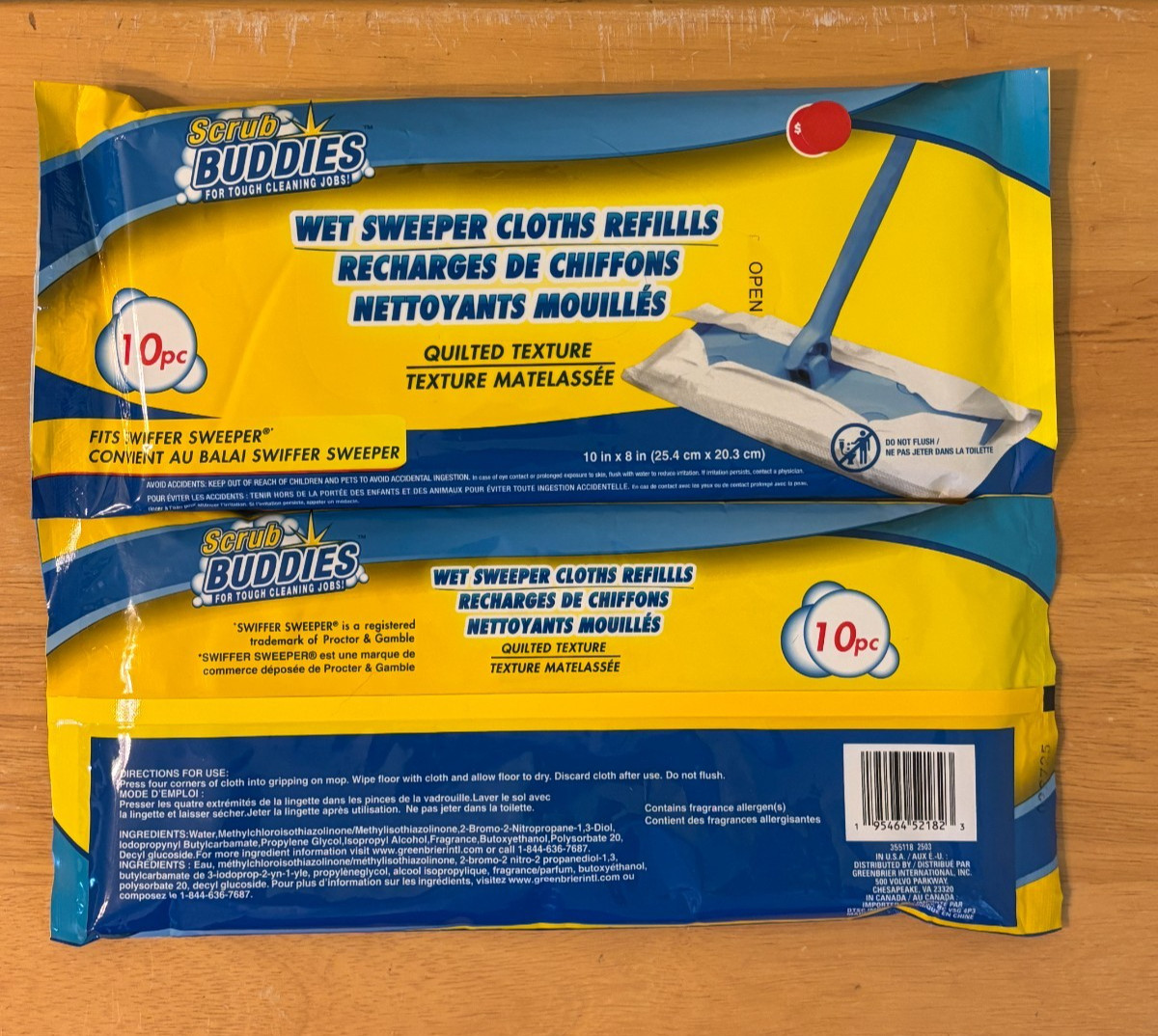 4 SCRUB BUDDIES Wet Sweeper Refills 40 Ct Quilted 10″ x 8″ Tough Swiffer Sweeper