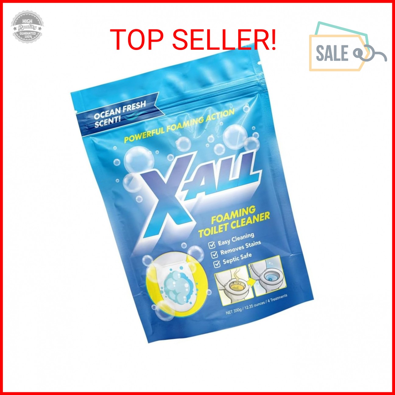 X-ALL Foaming Toilet Cleaner, Self-Activating Powder for Deep Cleaning, Fights S