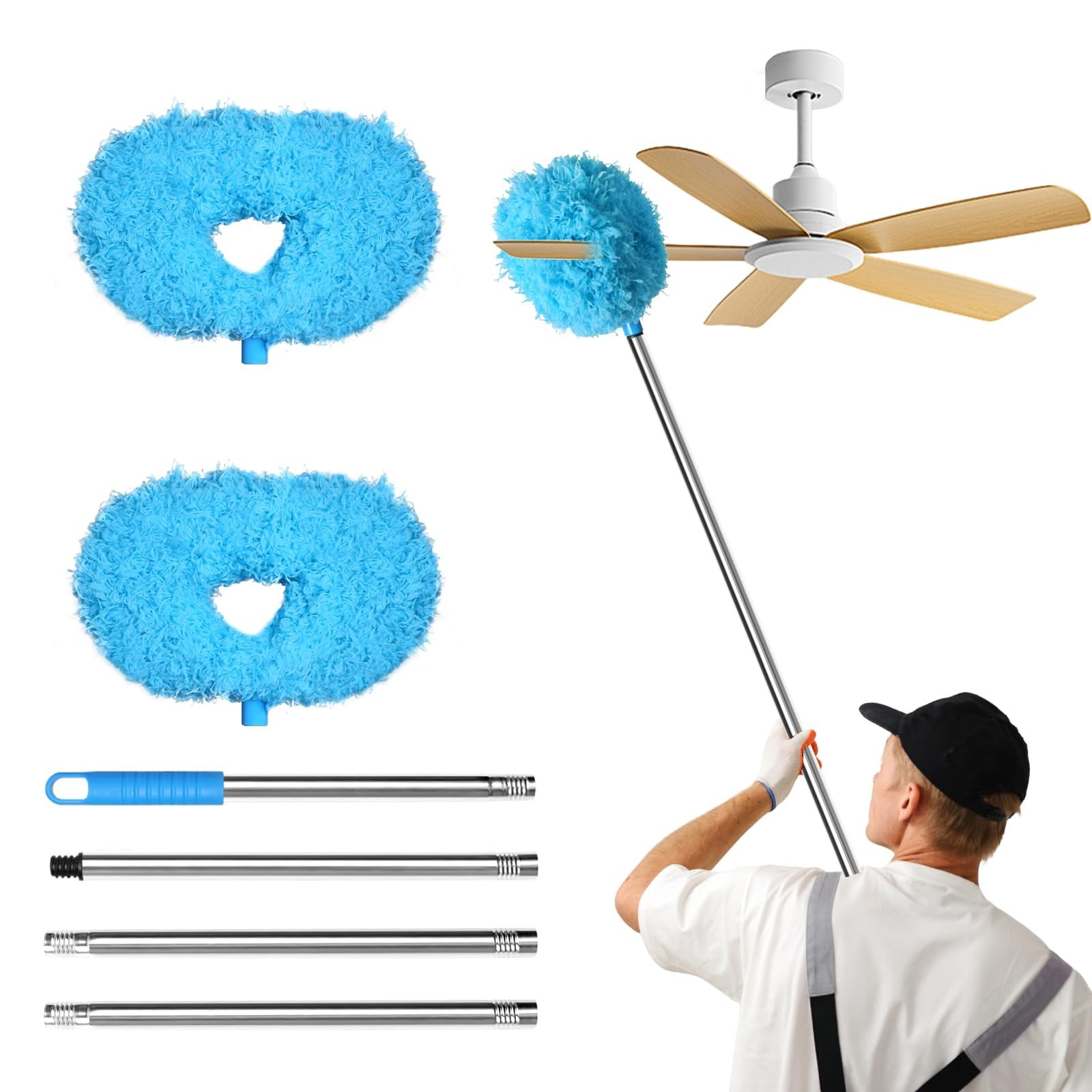 Adjustable Ceiling Fan Cleaner Duster with Extension Pole – 2 Pack, Blue, Dust R
