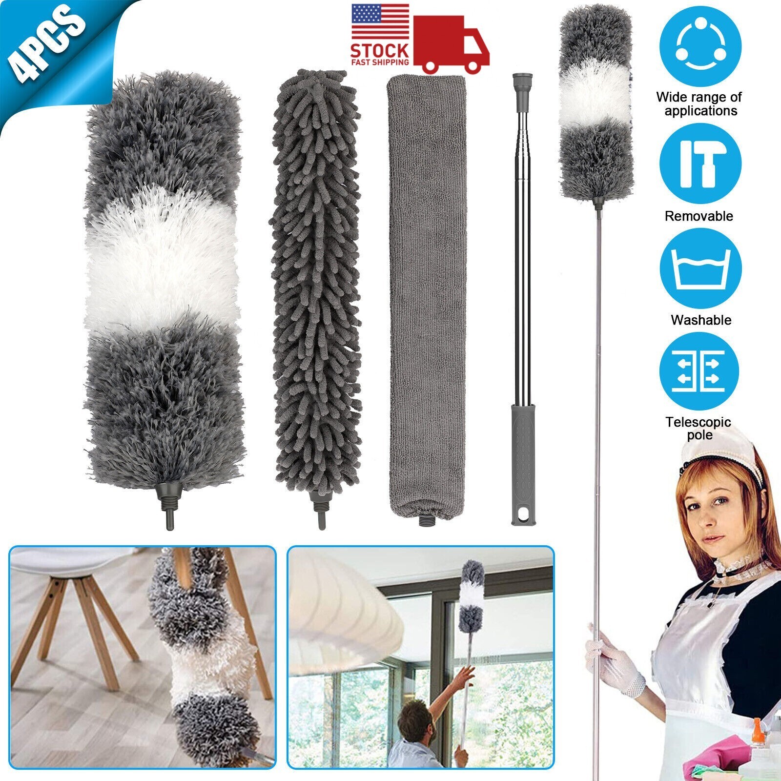 4 PCS Microfiber Dusting Duster Soft Feather Brush Household Cleaning Dust Tool