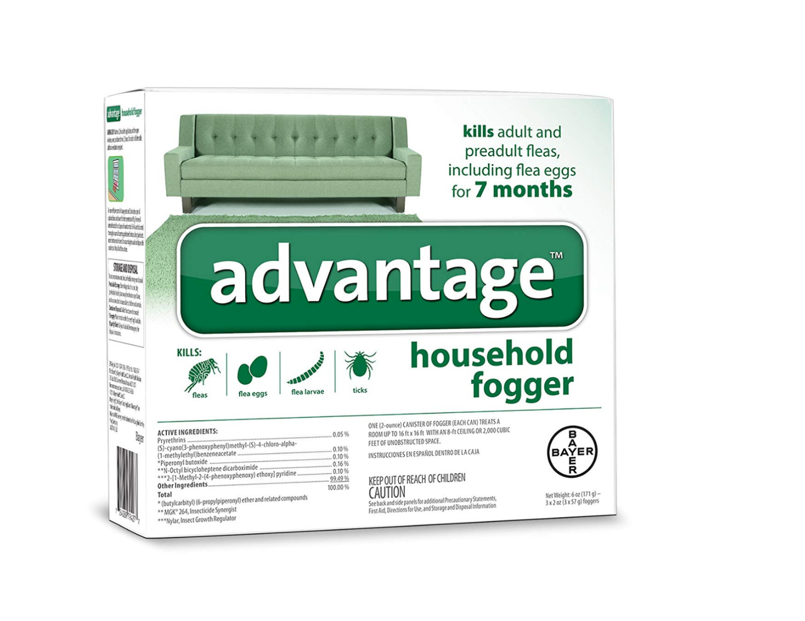 Kills Fleas & Adult Eggs, Bayer Advantage Household Fogger, three 2 oz canisters