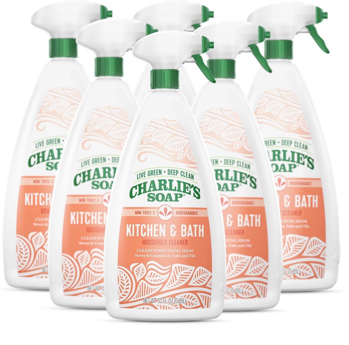 6-Pack Charlie’s Soap Kitchen & Bath Household Cleaner Spray (32Oz Each) Natural