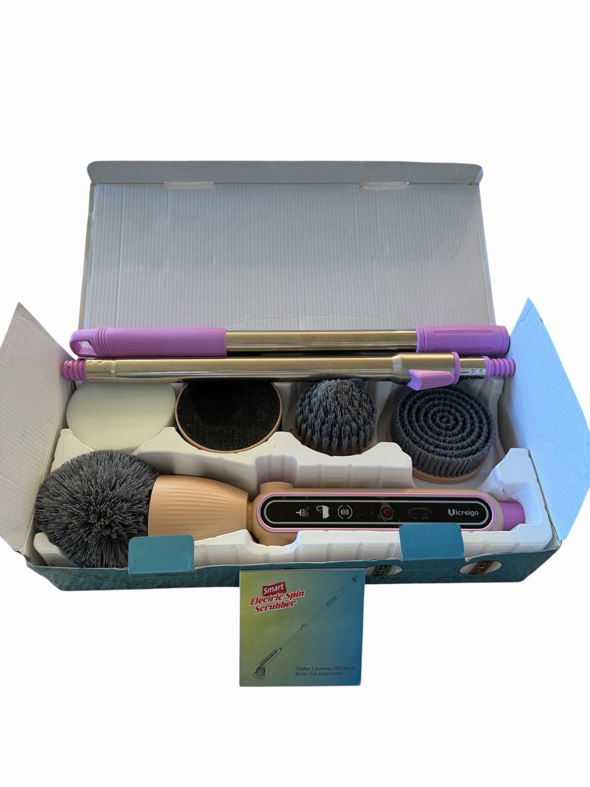 Smart Electric Spin Scrubber Brush Rechargeable 74W Kitchen Car Bathroom Purple