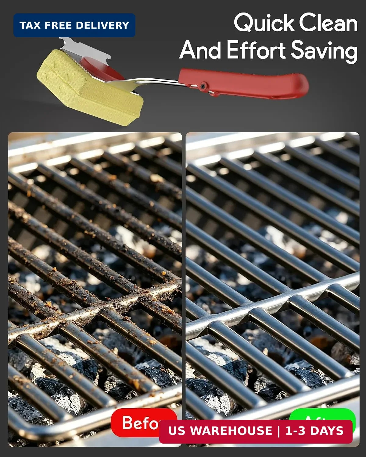 Grill Brush Bristle Free, Steam Grill Cleaning Brush with Scraper, One-Fit-All f