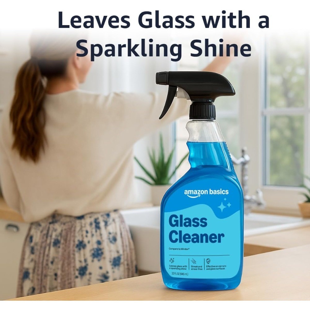 Glass Cleaner 32 Fl Oz 2 Pack with 1 Spray Bottle for Windows Mirrors