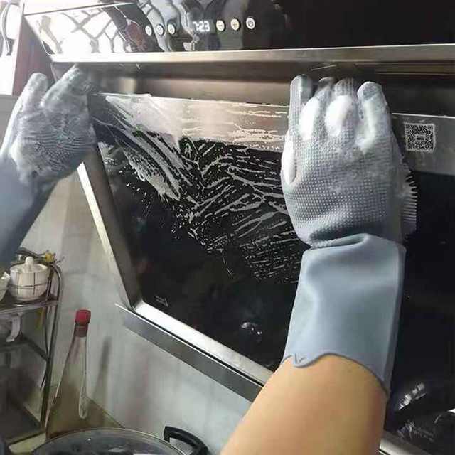 1 Pair Magic Dish Washing Gloves Silicone Scrubbing Glove Cleaning Scrubber Pink