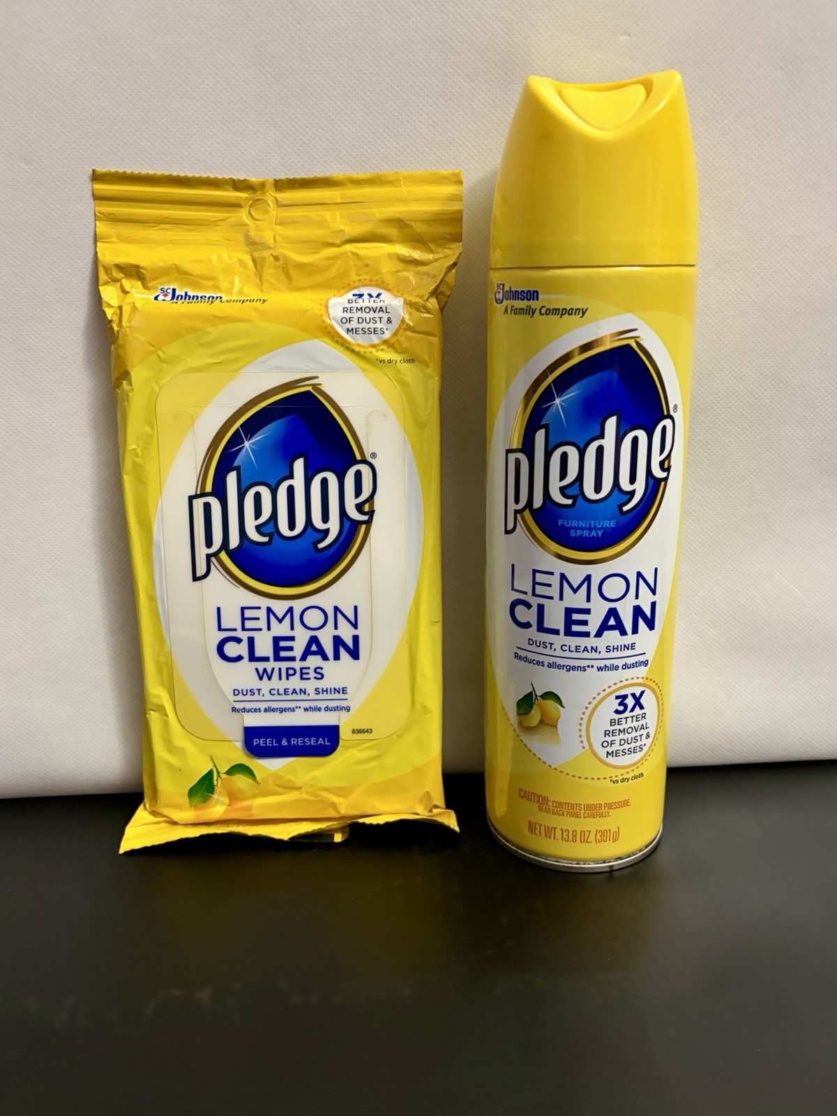 NEW 2pc Pledge Lemon Clean Spray 13.8 oz AND 24 Wipes (2013) NOS 3X Better