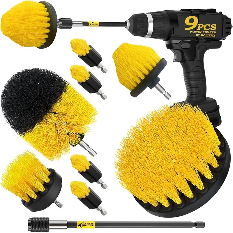 8 Piece Drill Brush Set Deep Cleaning Tub Grout Upholstery Tile Bathroom New