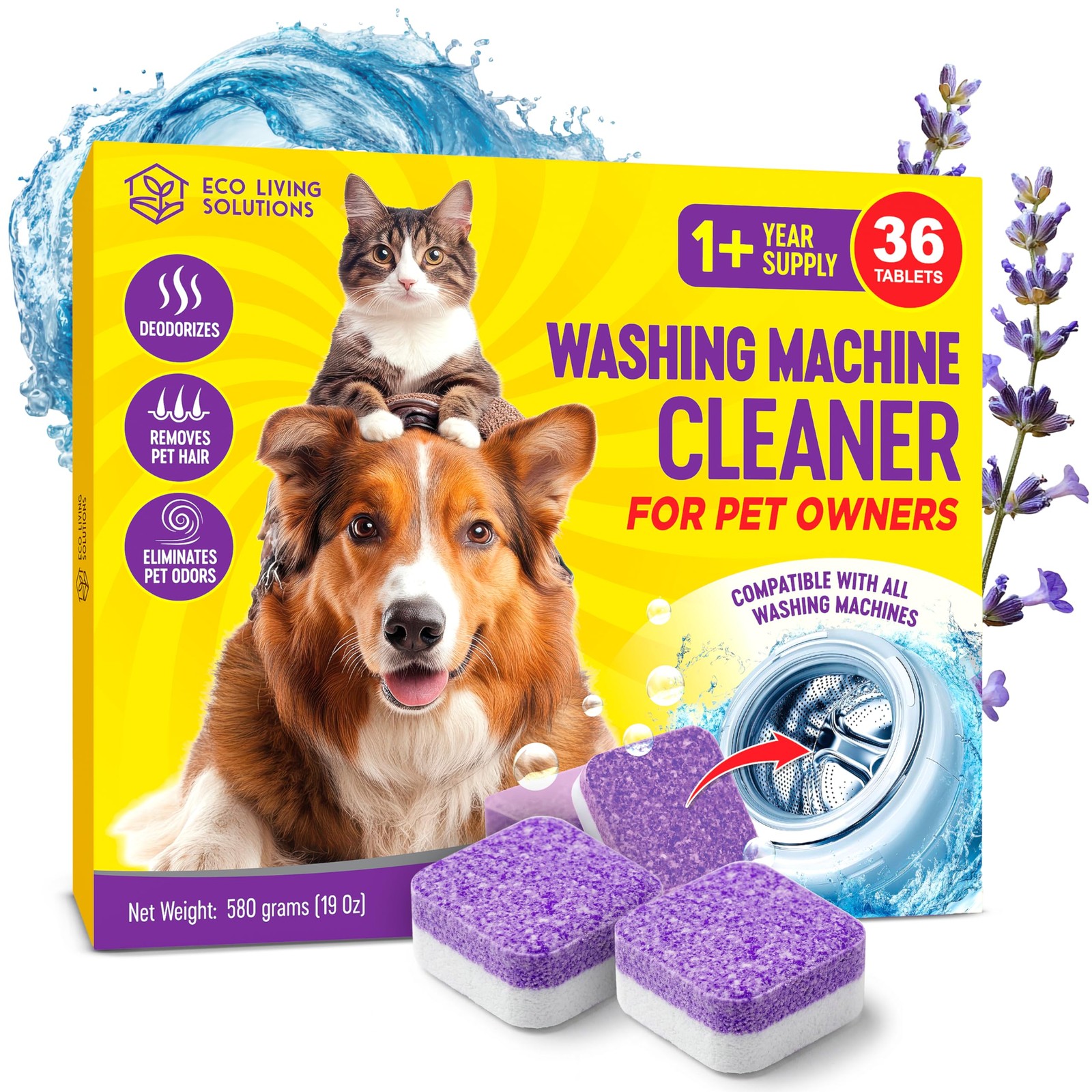 Washing Machine Cleaner Tablets for Pet Owners, 36 Pack, Front&Top Load Washe…
