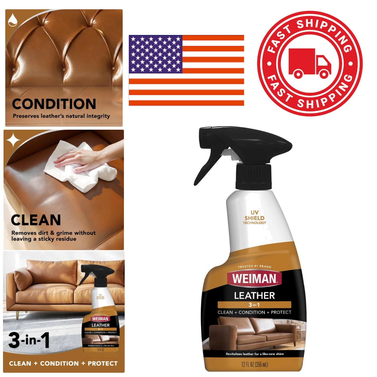 Multi Surface Leather Cleaner and Conditioner 12 Fl Oz Safe for Finished Leather