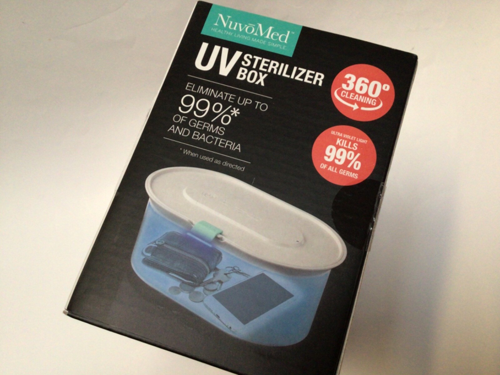 NuvoMed UV Light Sterilization Box for Phone Watch Jewelry Glasses Keys Earbuds