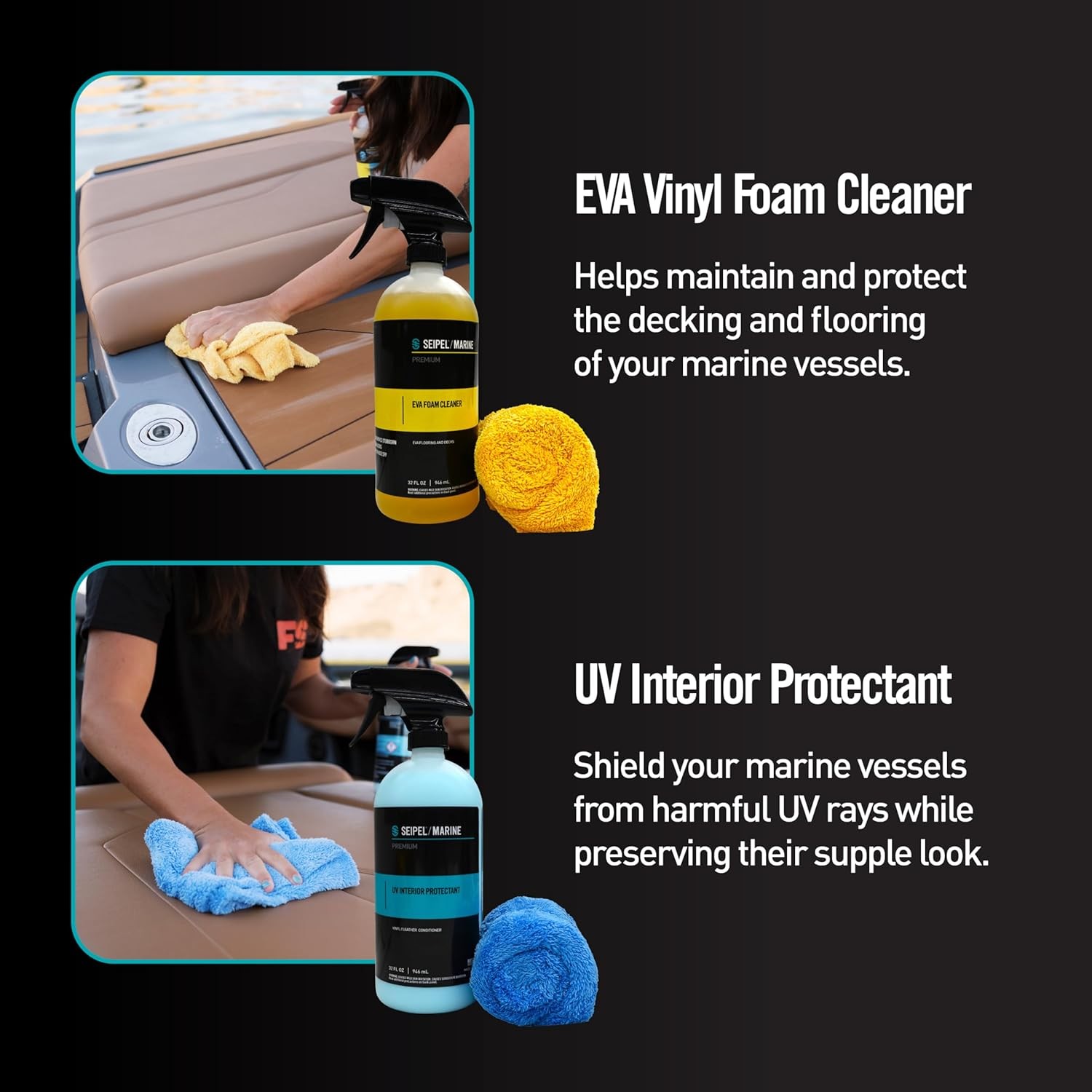Boat Cleaning Kit 4 Pack Marine Interior Cleaner UV Protectant Spray 32oz