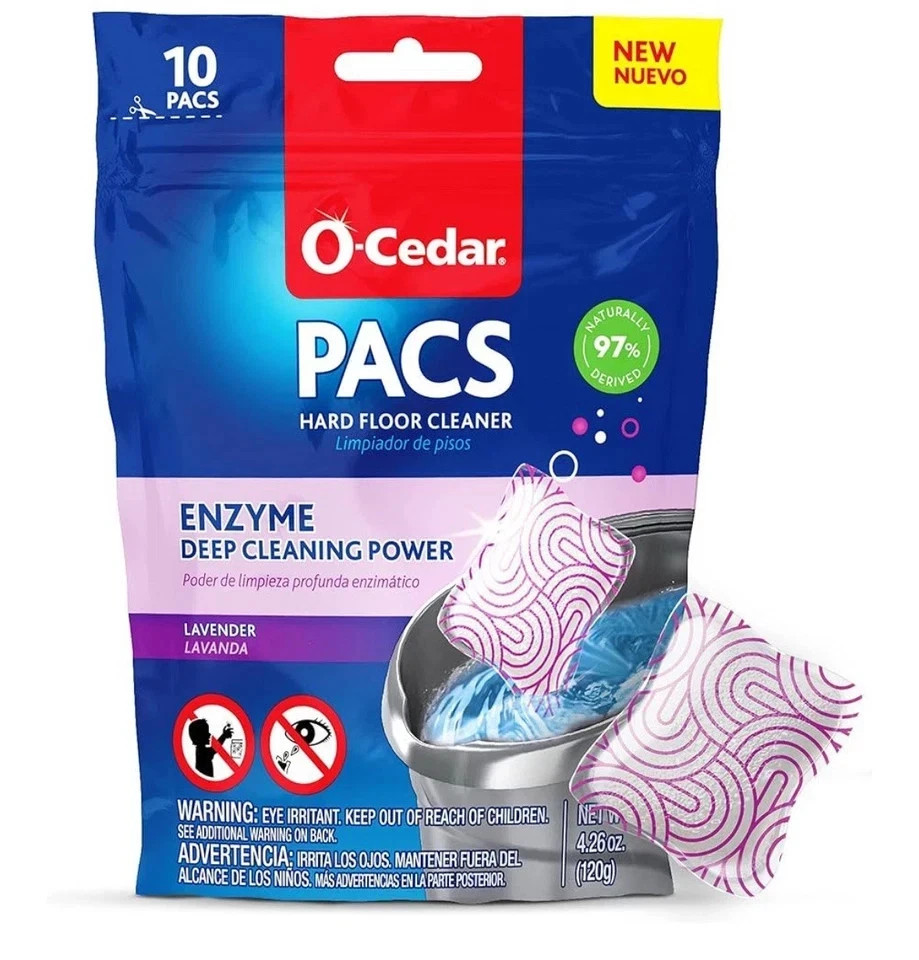 O-Cedar PACS Hard Floor Cleaner, Lavender Scent 10 Count | Natural Ingredients