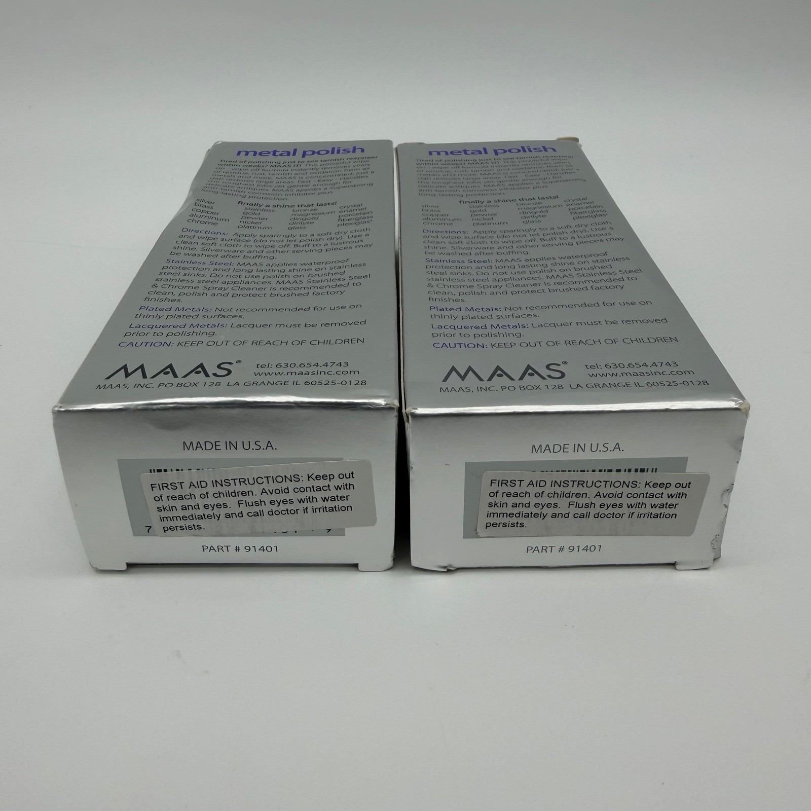 (Lot of 2) Maas Metal Polish 4oz French Lavender All Metals w/ Cloth USA Made