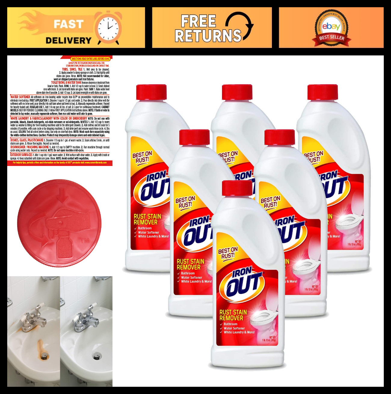 Rust Stain Remover Powder – 6 Pack, 1.12 lb – Eliminate Rust in Bathrooms, Kitch
