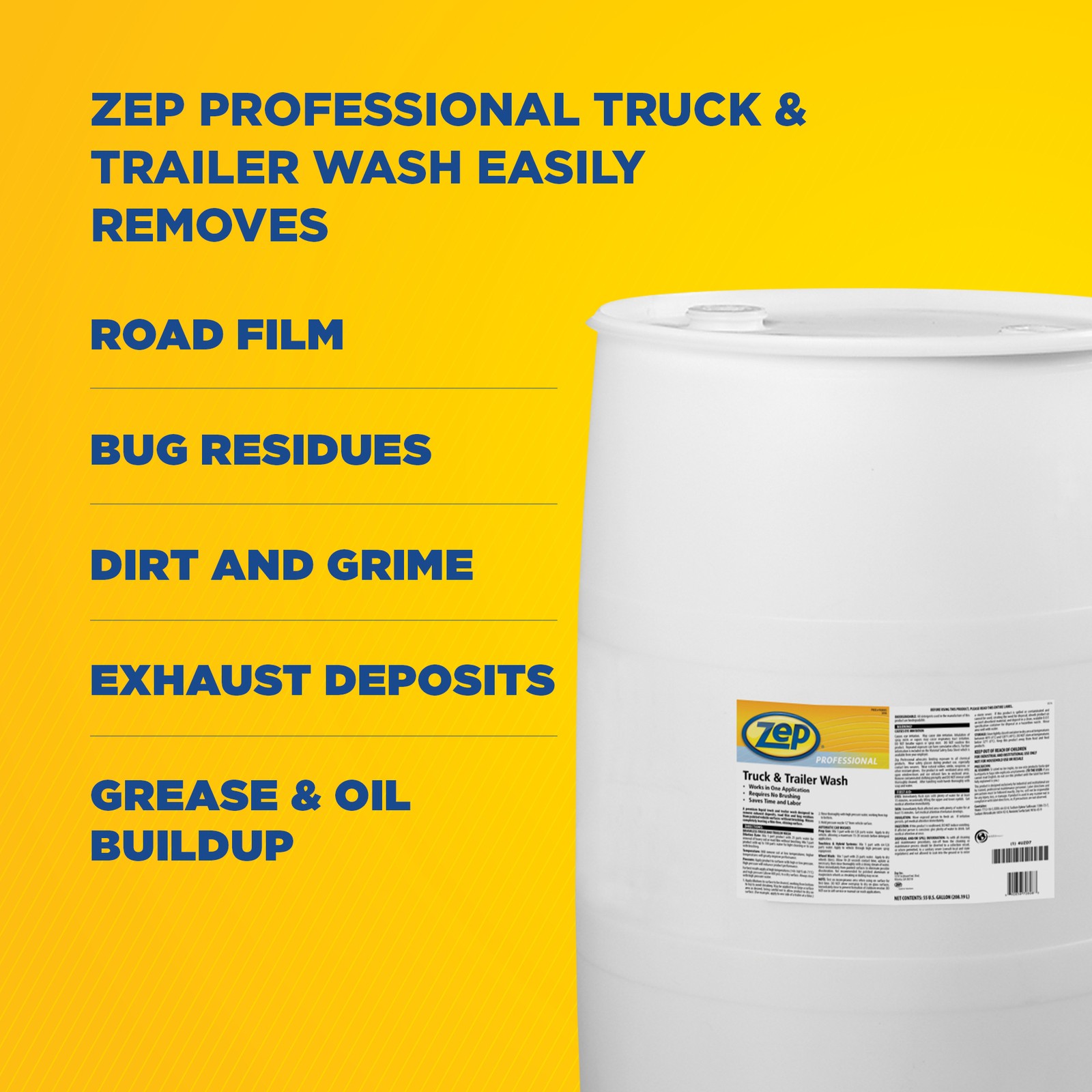 Zep Premium Truck and Trailer Wash – 55 Gallon (One Drum) 1041625 – Professional