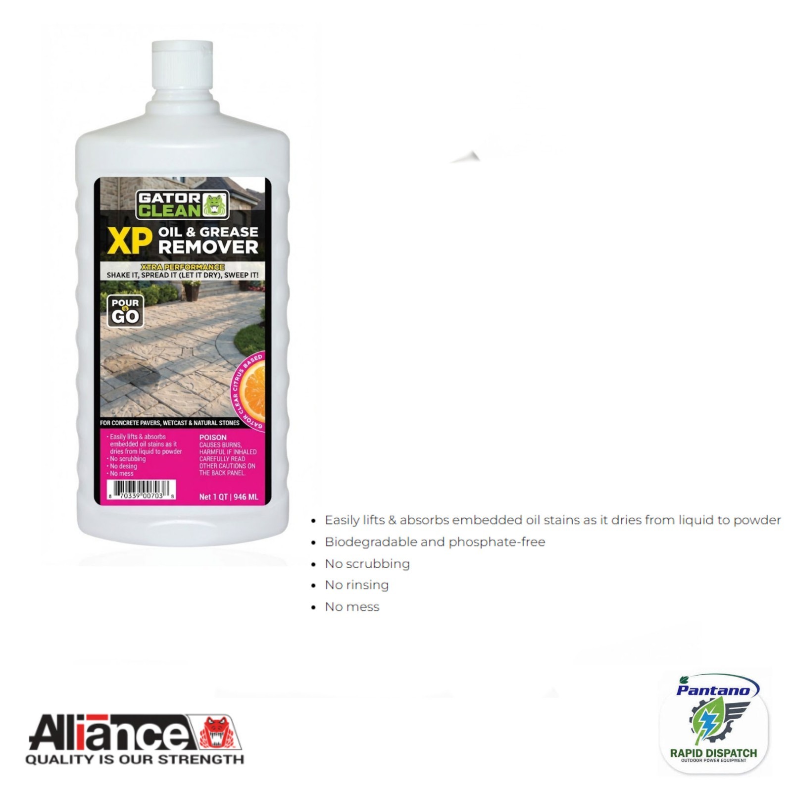 Gator XP Oil & Grease Remover for Pavers & Stone 1QT Alliance Shake Spread Sweep