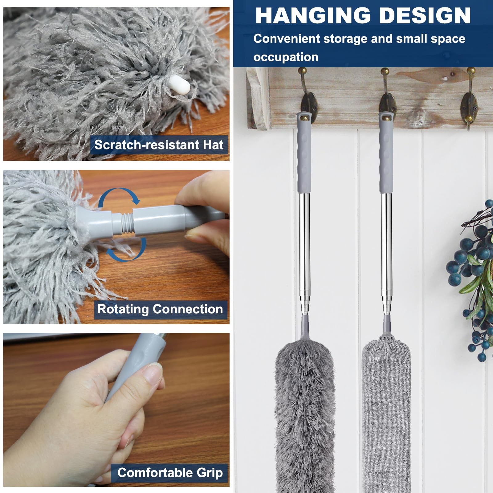 100 Inch Retractable Gap Dust Cleaner Cleaning Tools & Microfiber Feather Dus…
