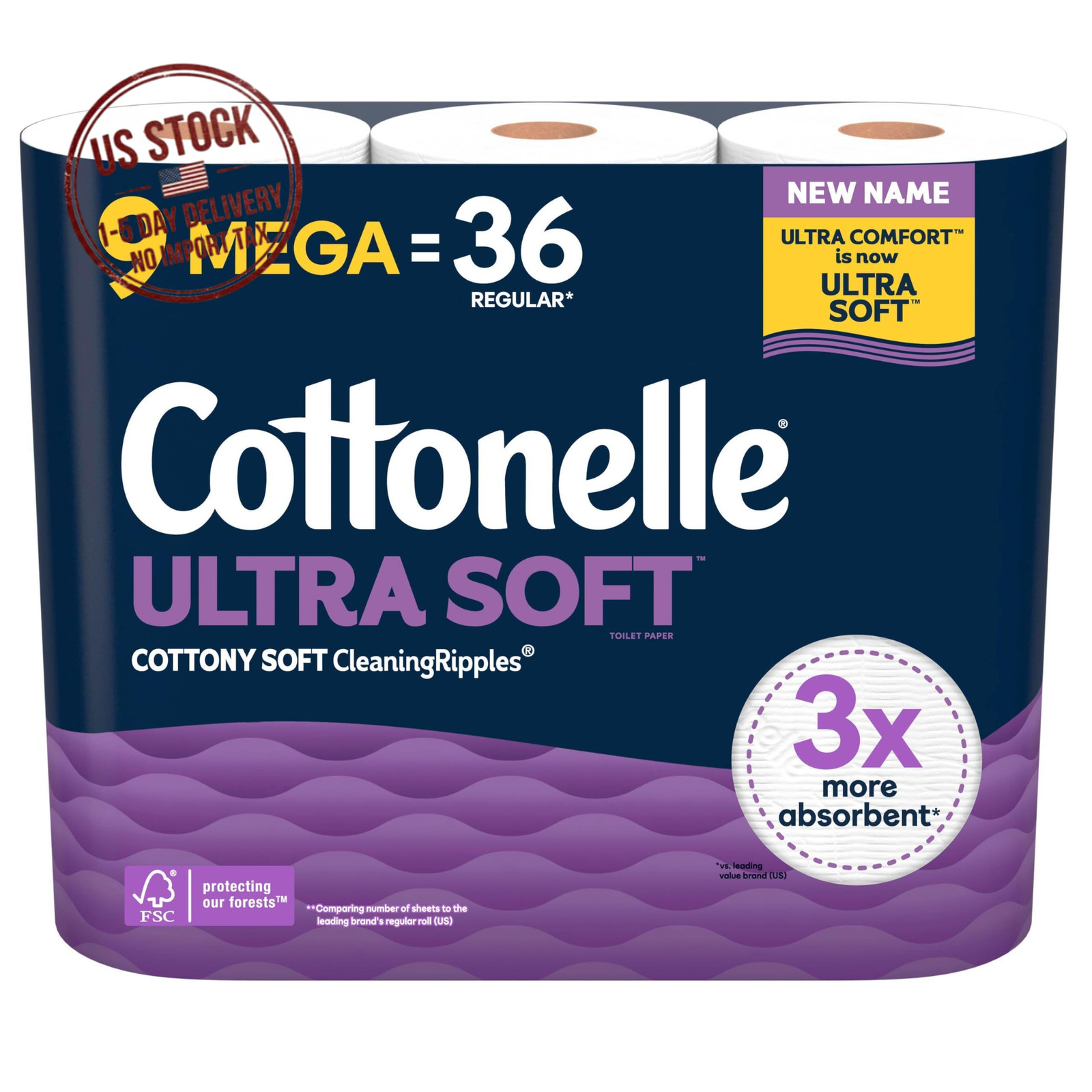 Cottonelle Ultra Soft Toilet Paper 9 Mega Rolls =36 Regular Rolls Pack May Vary