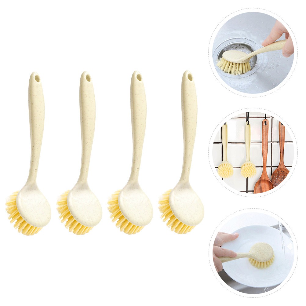 4pcs Multipurpose Pan Brushes Long Handle Dish Brushes Home Kitchen