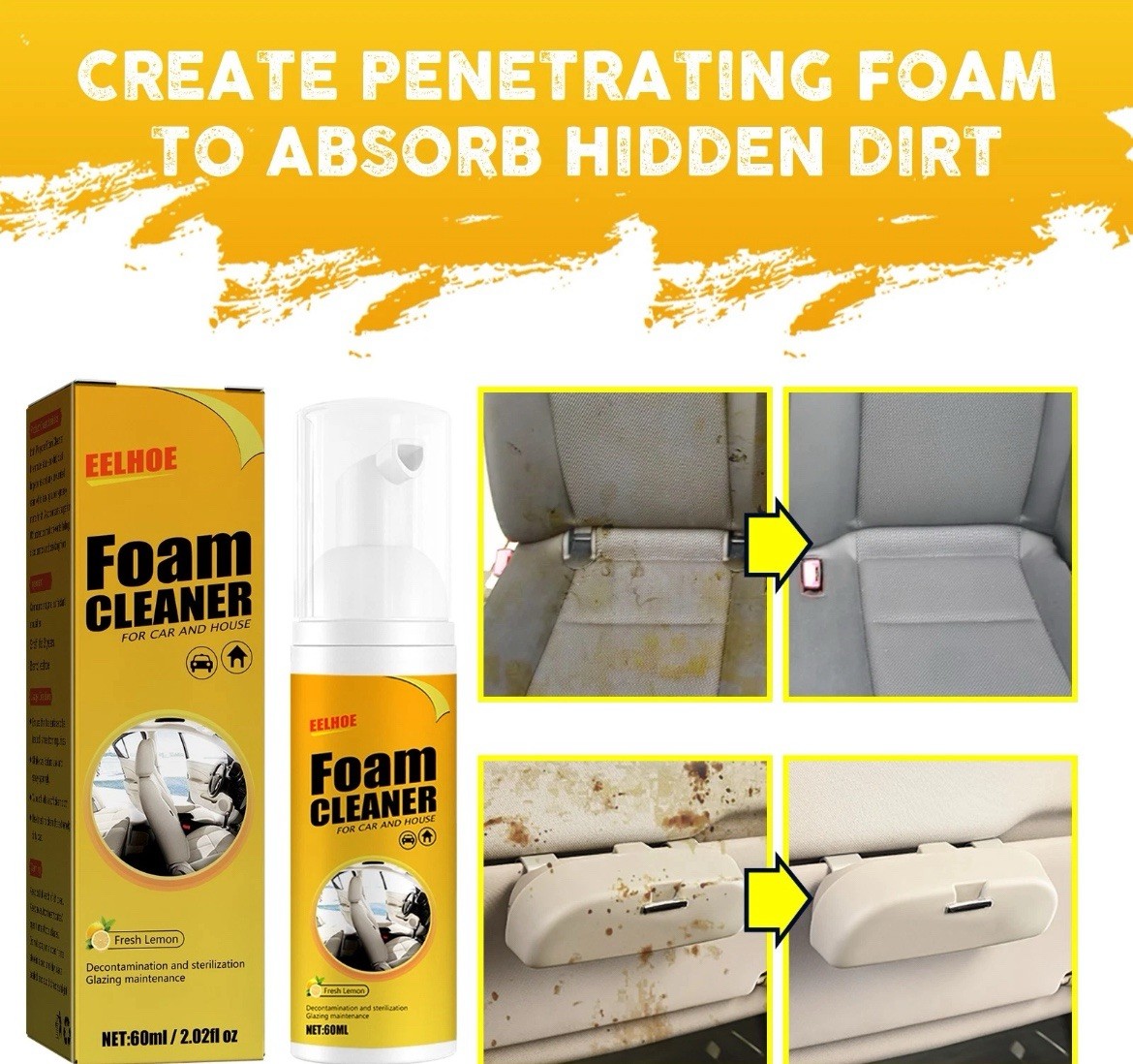 Multi-Functional Car Cleaner Eelhoe Foam Cleaner Leather Seats 2 pc 130ml total