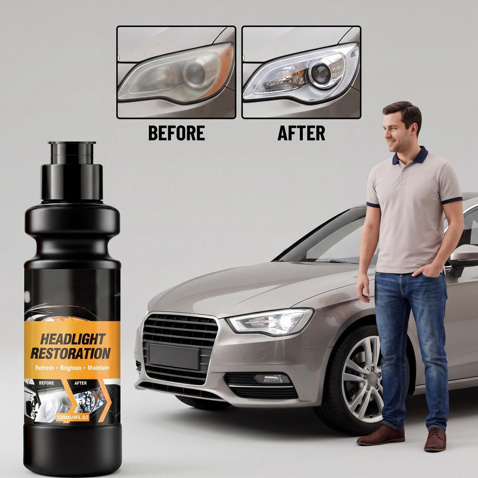 Car Headlight Restoration Agent 120ml Polishing Fast Acting Shine