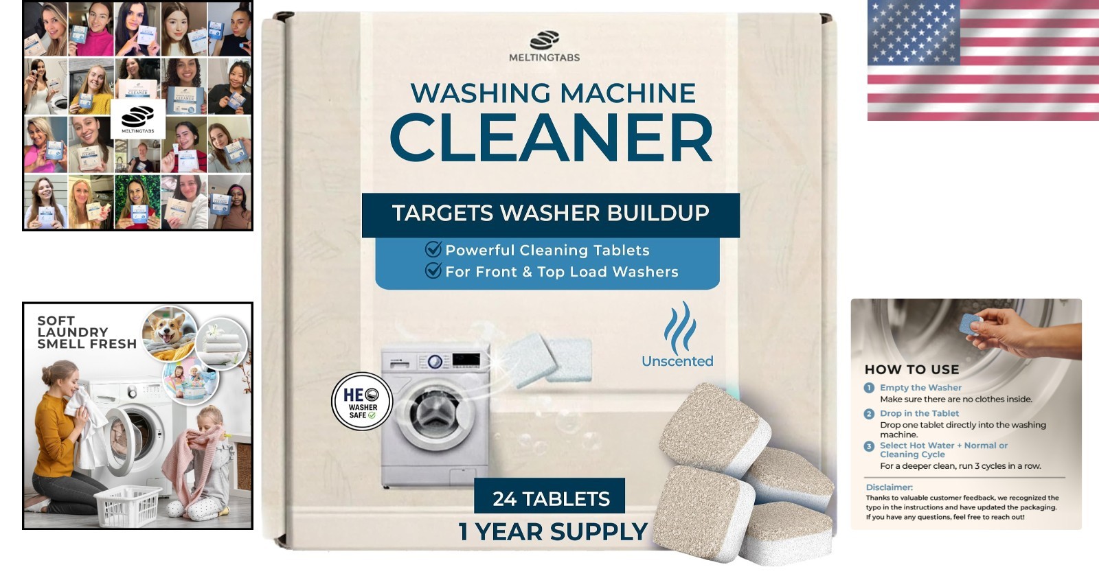 12- Supply of Unscented Washing Machine Cleaning Tablets – Essential Care