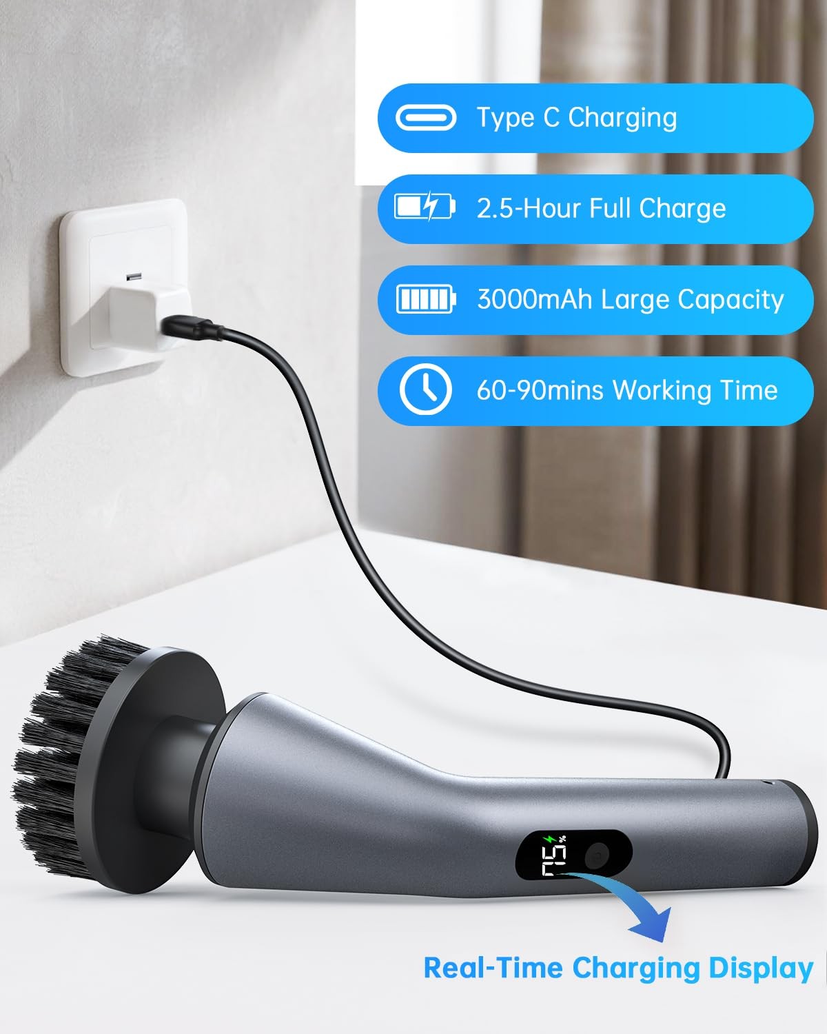 Spin Scrubber, IPX7 Waterproof 2-Speed, Extendable Long Handle Cordless Clean…
