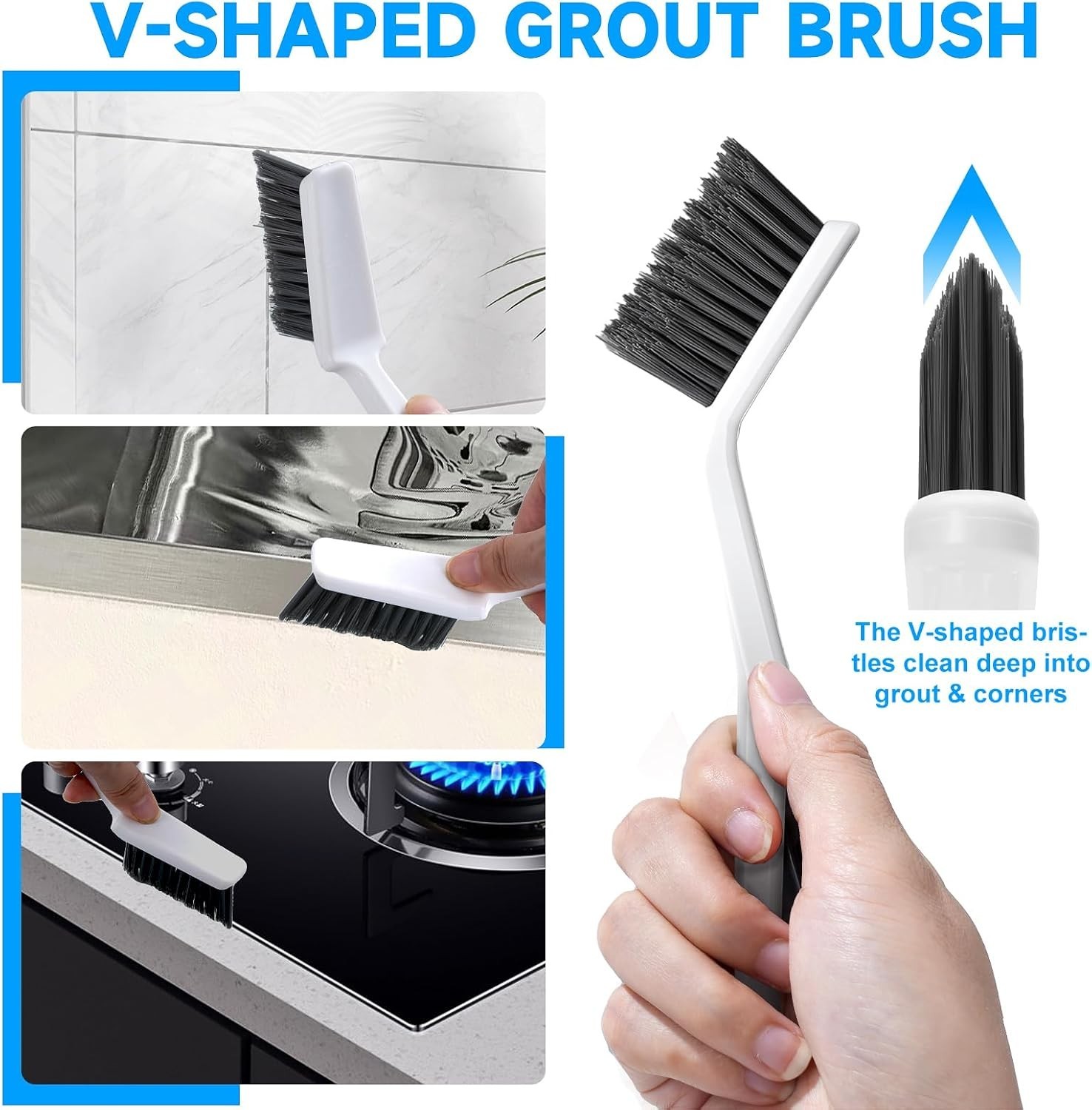 14Pcs Crevice Cleaning Brush Set, V Shape Grout Cleaner Brush for Deep Cleani…