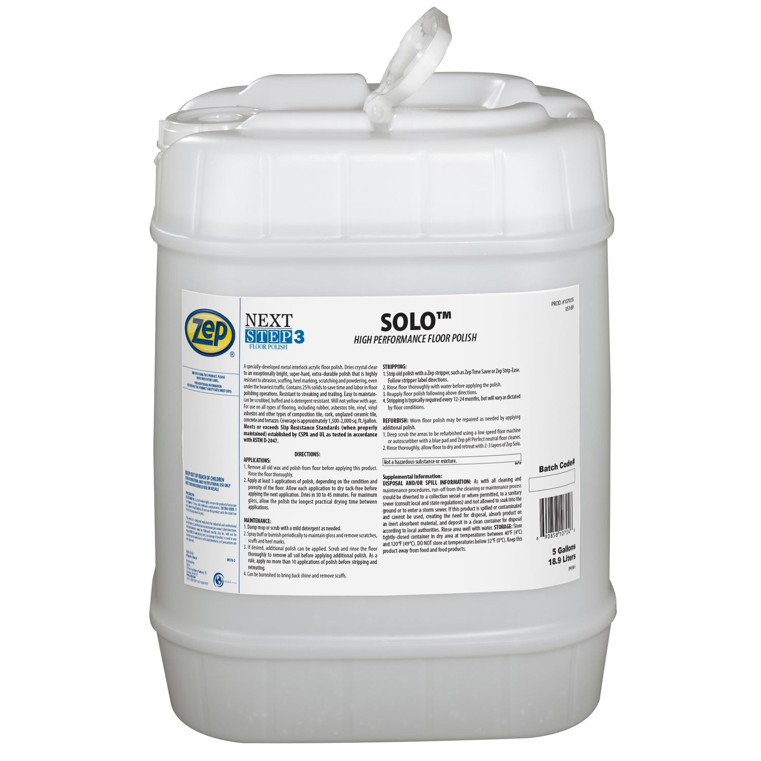 Zep Solo High Performance Floor Polish – 5 Gallon (1 Unit) 107035 – Durable and