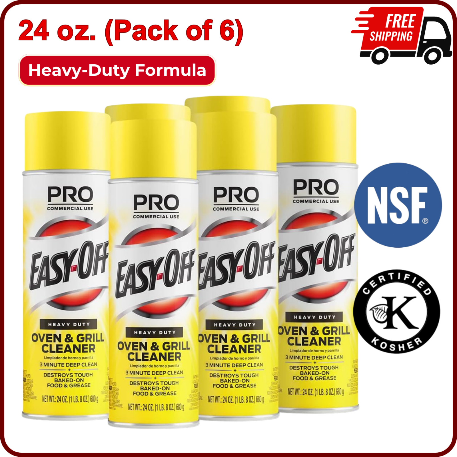 Easy Off Heavy Duty Oven Cleaner Fresh Scent Spray, 24oz Removes Grease (6 Pack)