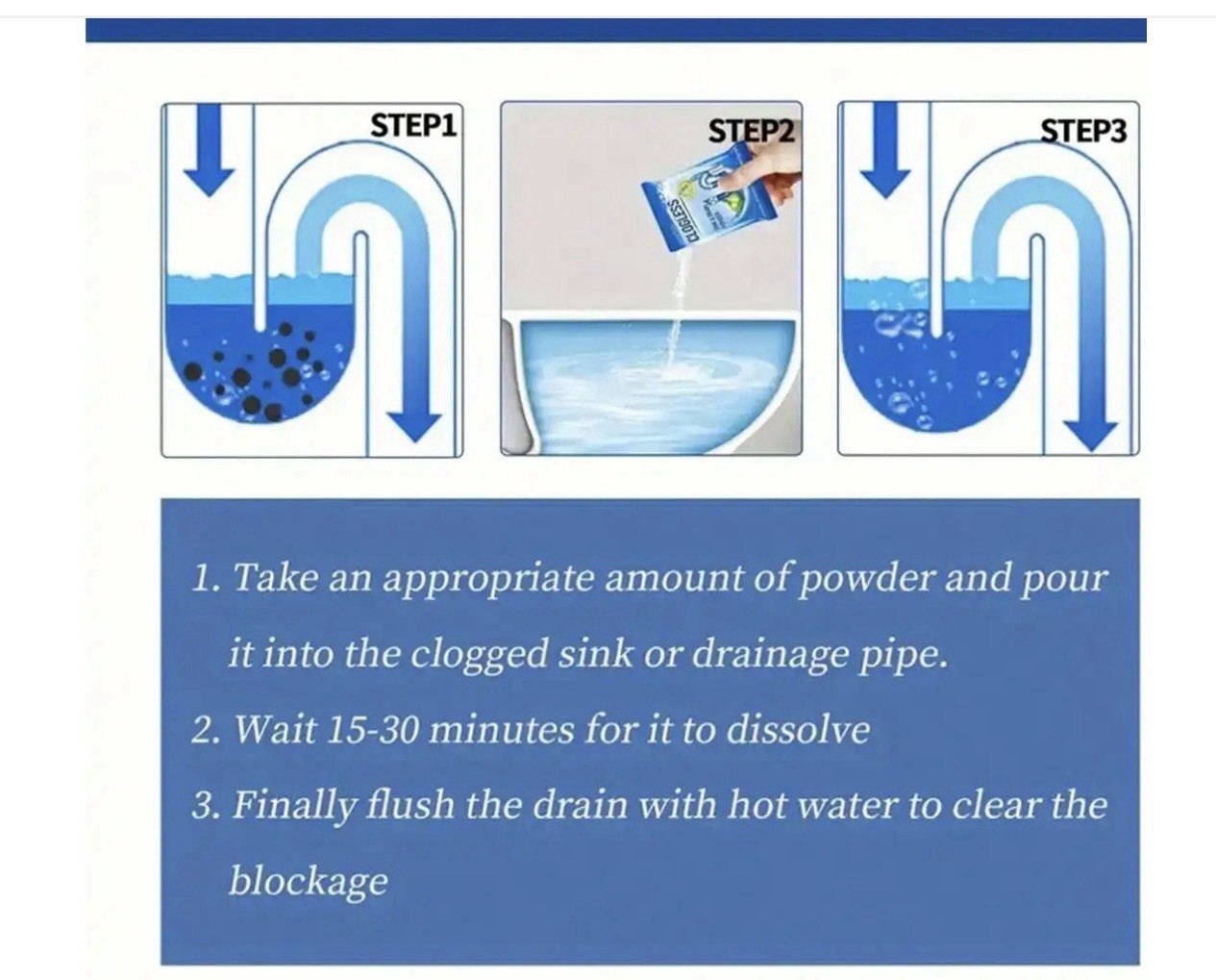 10x Super Strong Drain Cleaner Kitchen Toilet Pipe Clog Remover Fast Acting